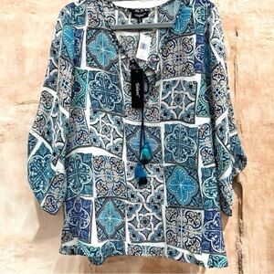 5/$35 Tolani Silk Tiles Print Blouse